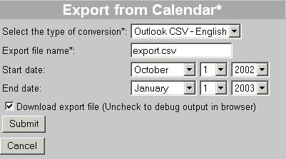 fig. 5.2.: The calendar export screen