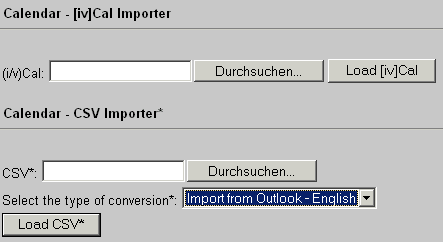 fig. 5.4.: The calendar import screen